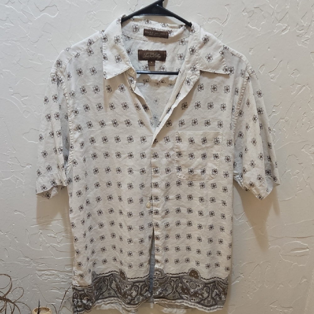 Tasso Elba Men's White and Brown Geometric Button Down Shirt